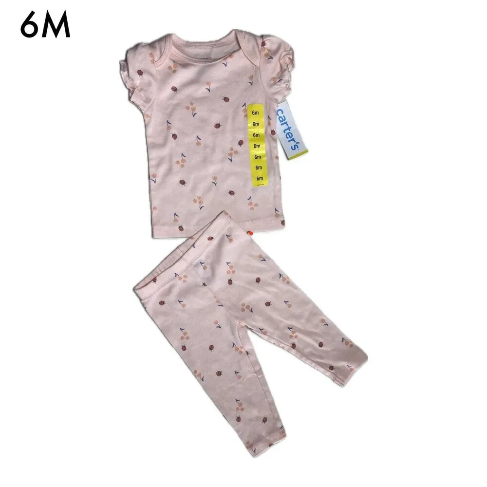 Carter's Baby Girl 2pc Set 6M NWT Pink Floral Ladybug Flutter Sleeve Shirt Pants